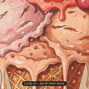 Close-up print detail of the retro summer treat illustrations artwork at 300 DPI