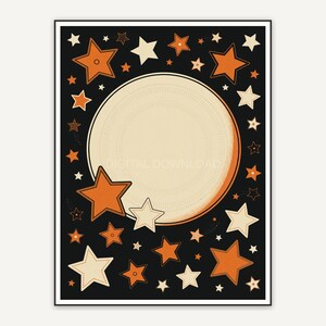 Crescent moon with retro stars print