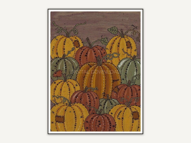 Mustard and rust folk pumpkins cluster