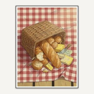 vintage basket with bread print