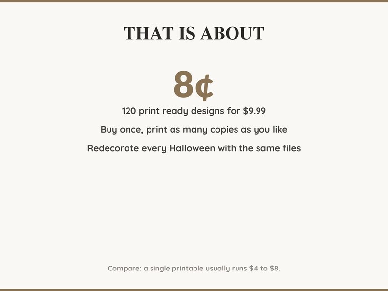 Value card: 120 Halloween printable designs works out at a few cents per print