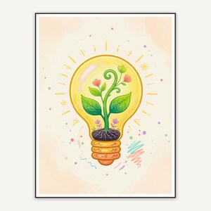 Lightbulb plant icon print on cream