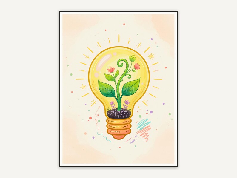 Lightbulb plant icon print on cream