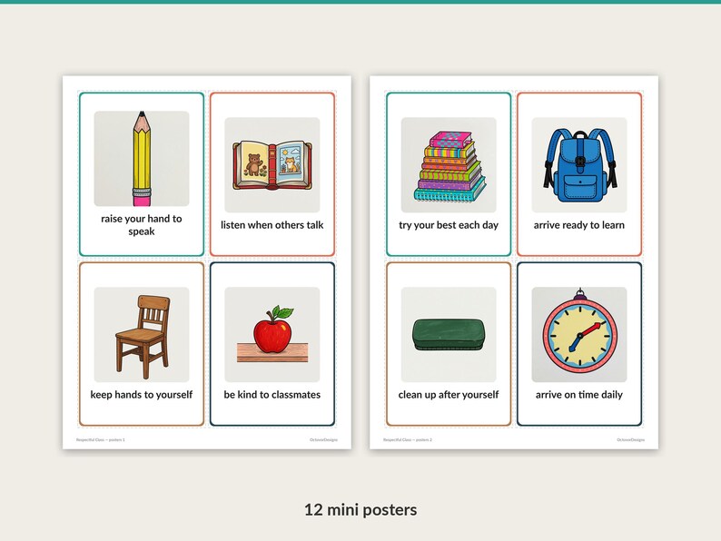 12 Respectful Class mini posters with captions