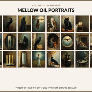 Volume 1 Mellow Oil Portraits: 24 printable Halloween art designs, muted antique oil portraits with soft crackle texture