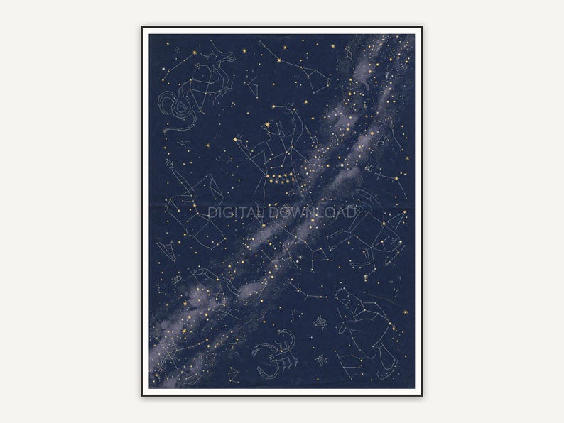 Vintage celestial line art