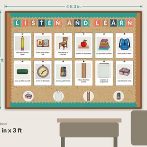 Assembled kit on a classroom wall, about 4 ft 3 in by 3 ft