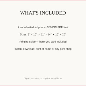 What's included: 7 art prints as 300 DPI PDFs in three sizes plus printing guide and thank-you card