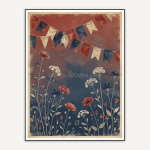 Faded bunting with wildflower stems