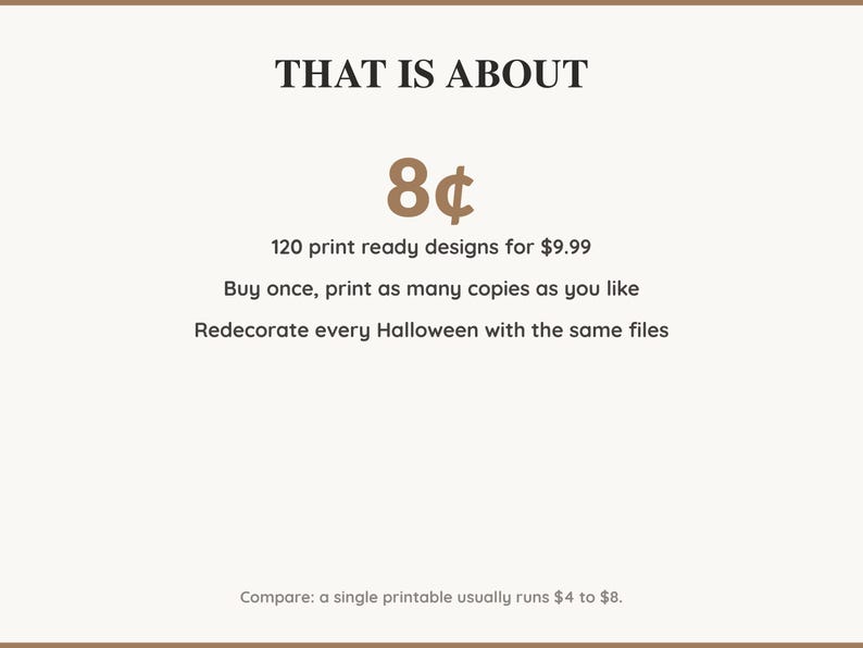 Value card: 120 Halloween printable designs works out at a few cents per print