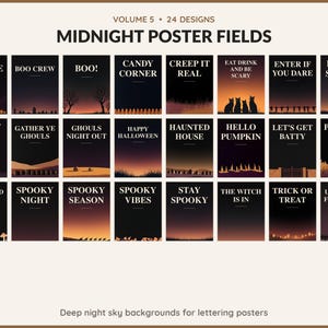 Volume 5 Midnight Poster Fields: 24 printable Halloween art designs, deep night sky backgrounds for lettering posters