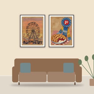 americana summer print printable art framed above a sofa in a styled living room