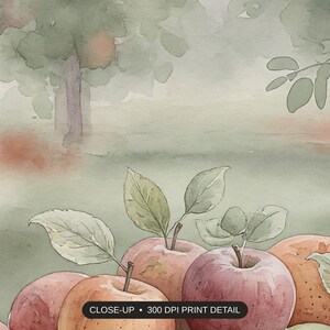 Close-up print detail of the autumn orchard still life artwork at 300 DPI