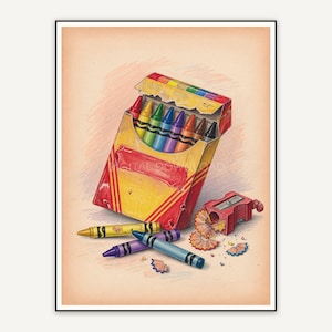vintage crayon box and sharpener illustration