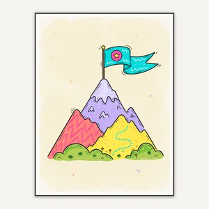 Mountain with flag icon print on cream