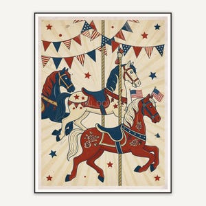 Carousel horses with patriotic bunting