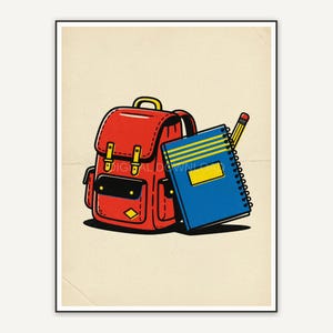 Canvas backpack beside spiral notebook