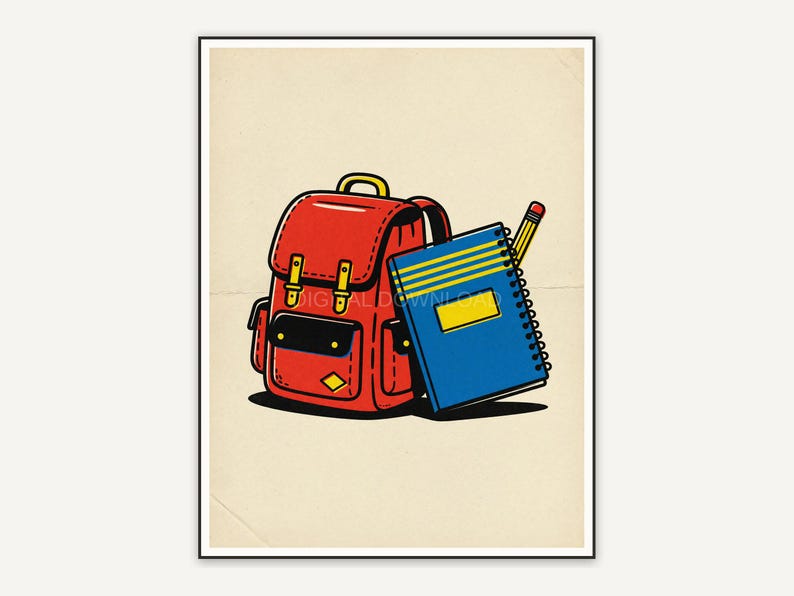 Canvas backpack beside spiral notebook