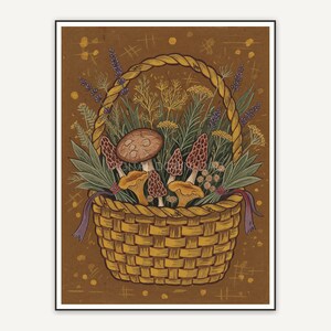 Herbs and mushrooms in woven basket