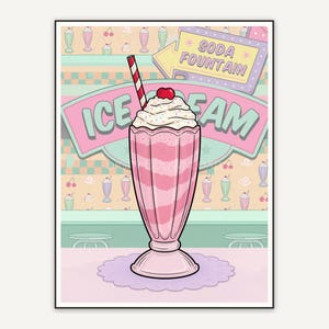 retro milkshake with straw print