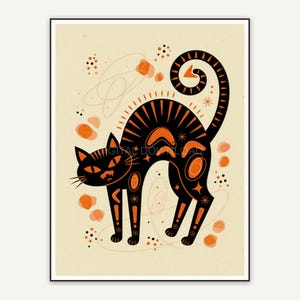 Atomic style black cat silhouette on cream background