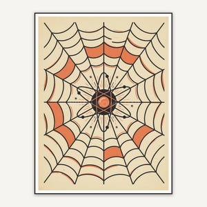 spider web with atomic center retro print
