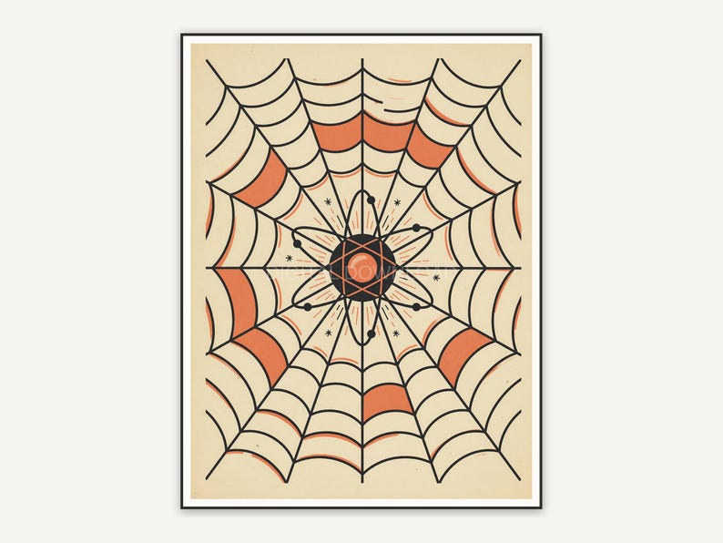 spider web with atomic center retro print