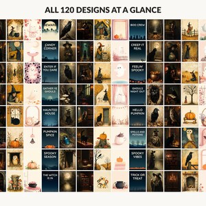 All 120 Halloween printable designs in the bundle shown together on one contact sheet