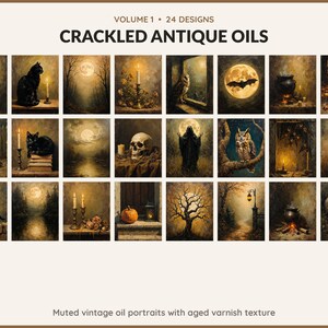 Volume 1 Crackled Antique Oils: 24 printable Halloween art designs, muted vintage oil portraits with aged varnish texture