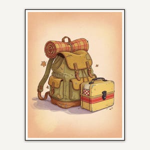 vintage backpack and lunchbox illustration