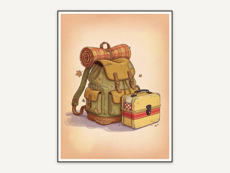 vintage backpack and lunchbox illustration