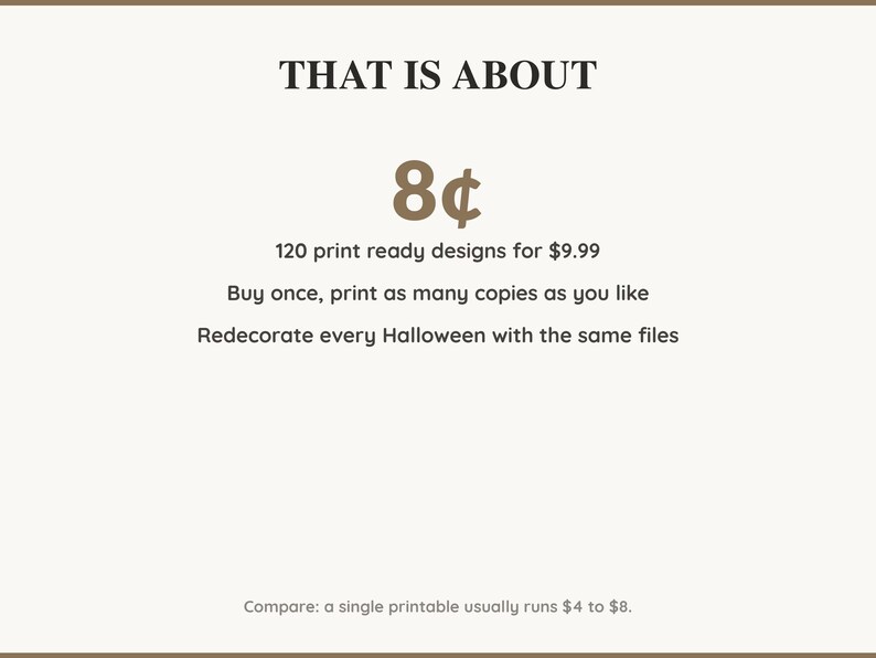 Value card: 120 Halloween printable designs works out at a few cents per print