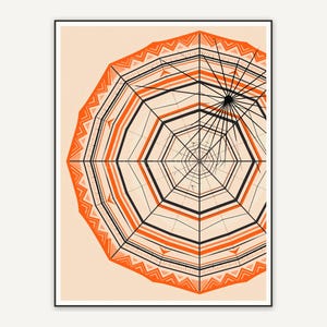 Retro mid-century spider web print in orange and black