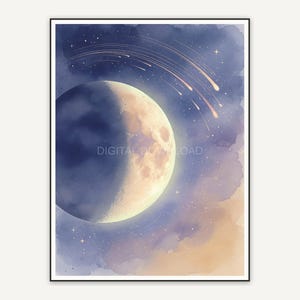 Half moon with star trails in indigo and sand