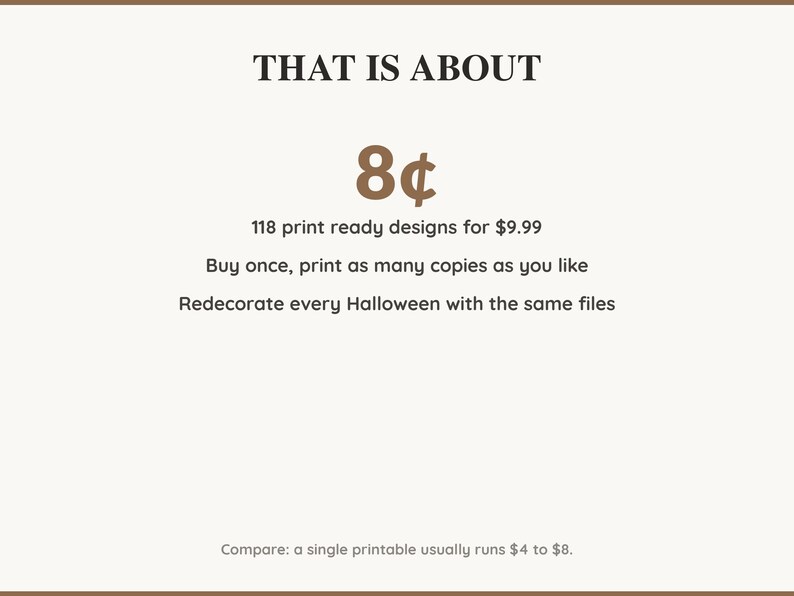 Value card: 118 Halloween printable designs works out at a few cents per print