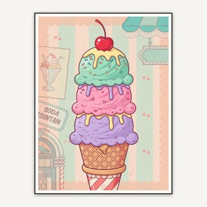 retro triple scoop cone print
