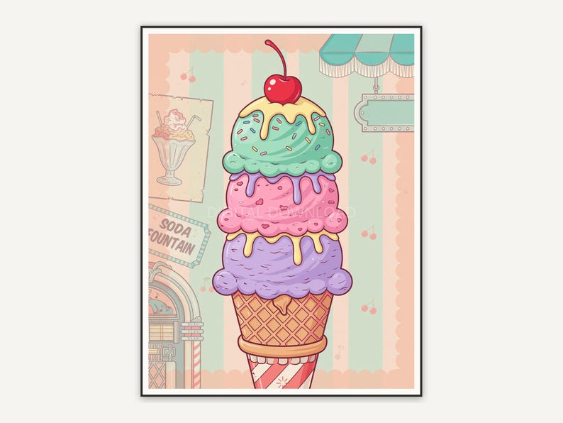 retro triple scoop cone print