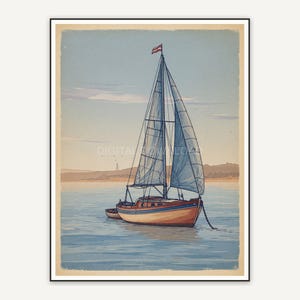 Faded sailboat at anchor for porch wall