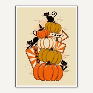 Stacked pumpkins with retro motel shapes