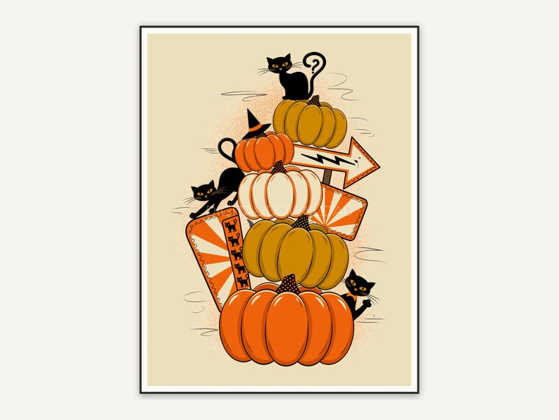 Stacked pumpkins with retro motel shapes