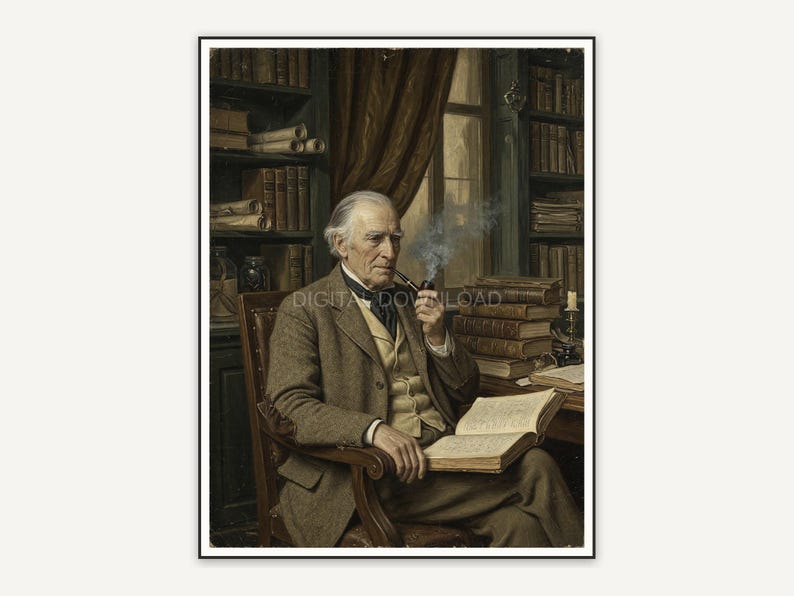 Elderly scholar with pipe portrait