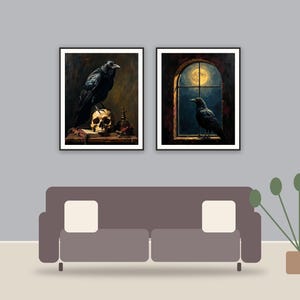 Candlelit Library Scenes printable art framed above a sofa in a styled living room