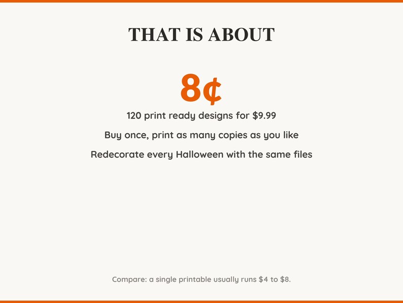 Value card: 120 Halloween printable designs works out at a few cents per print