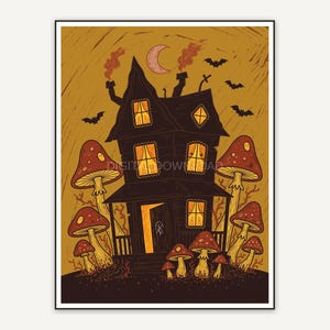 Silhouette of haunted house with glowing windows