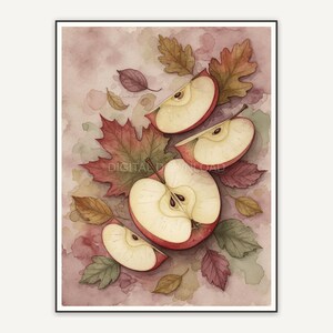 Apple slices with autumn leaves