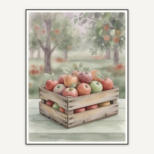 wooden crate of apples muted watercolor print