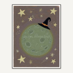 Sage moon with witch hat and stars