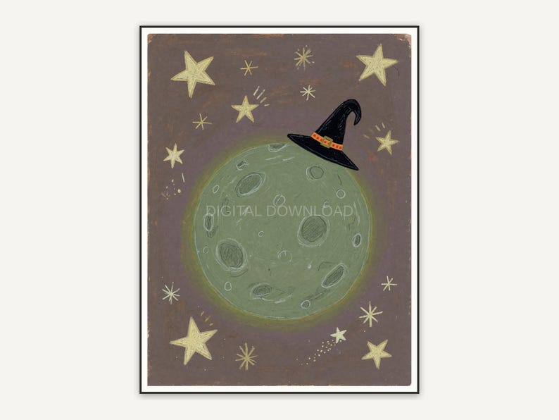 Sage moon with witch hat and stars