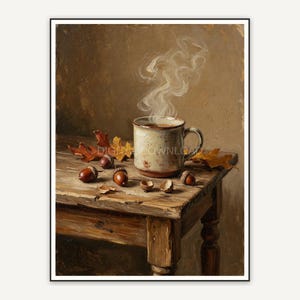 Side table with mug and acorns