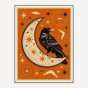 Atomic raven and moon retro print
